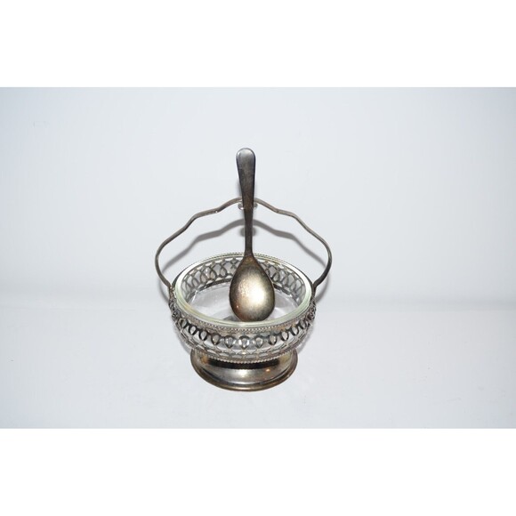 Vtg Sheffield England Silver Plate Sugar Condiment Jam Bowl w/ Spoon - Picture 10 of 10